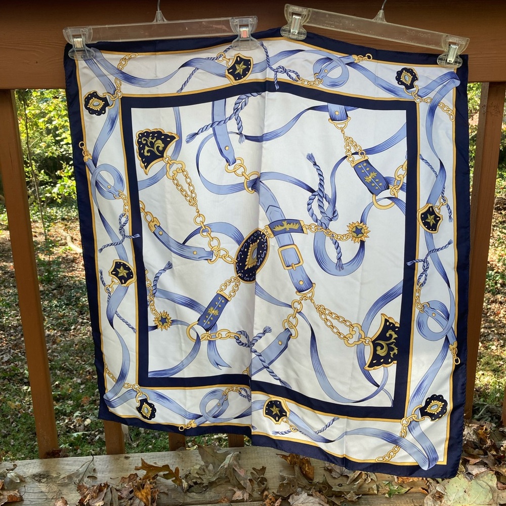 Elaine Gold silk blue and gold scarf